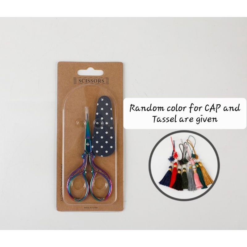 Fancy Colorful Scissors with Silk Tassel and Cap for Sewing