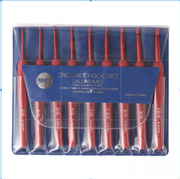 Crochet Hook Set Ergonomic Red Color with Grip Handle