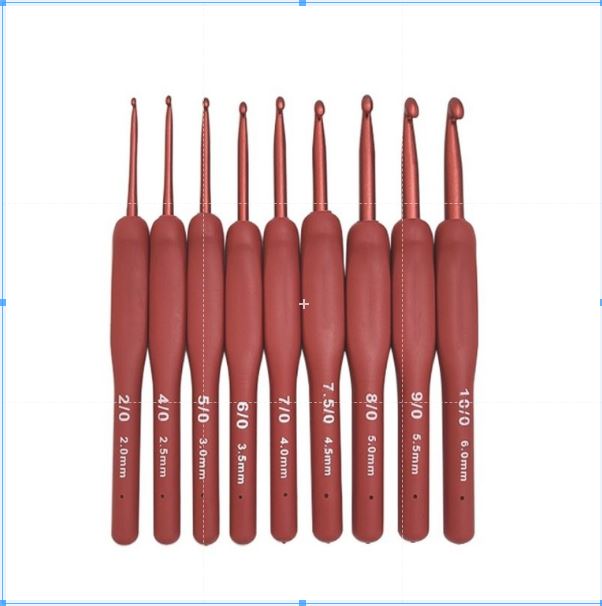 Crochet Hook Set Ergonomic Red Color with Grip Handle