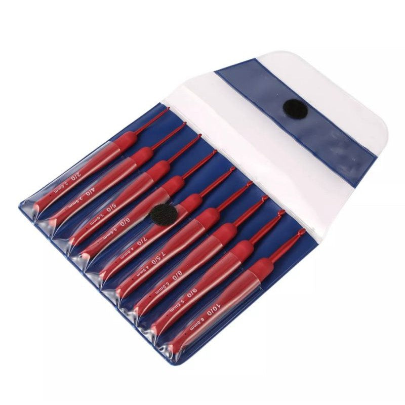 Crochet Hook Set Ergonomic Red Color with Grip Handle