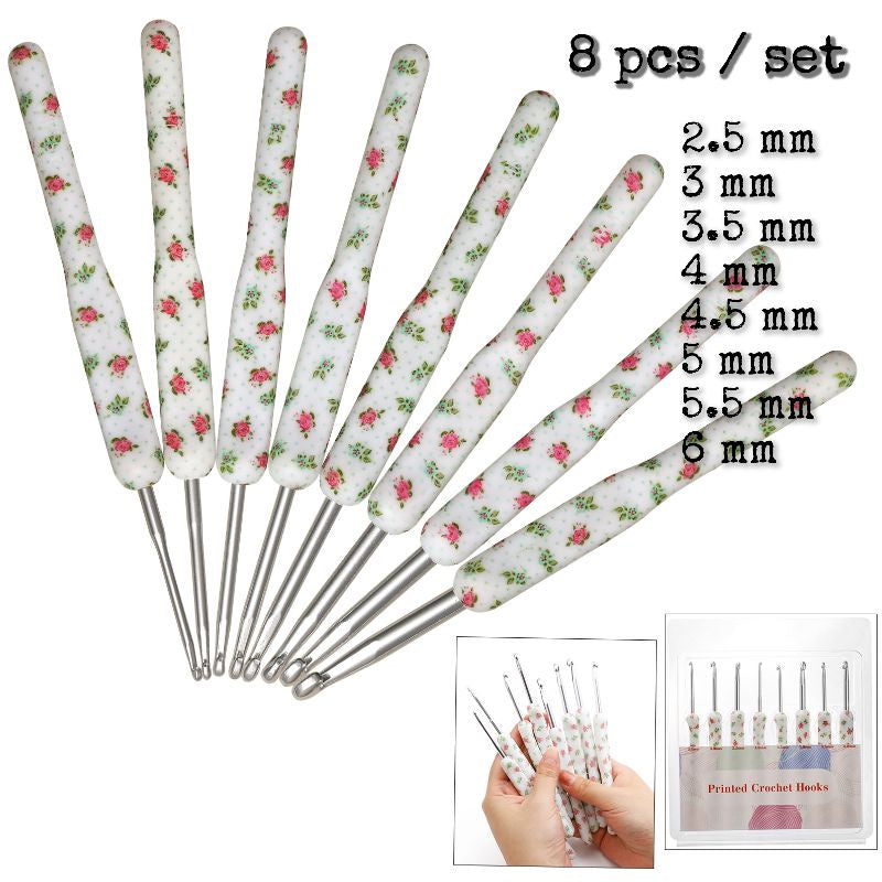 Crochet Hook Set Ergonomic Red Color with Grip Handle
