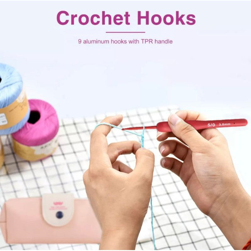 Crochet Hook Set Ergonomic Red Color with Grip Handle